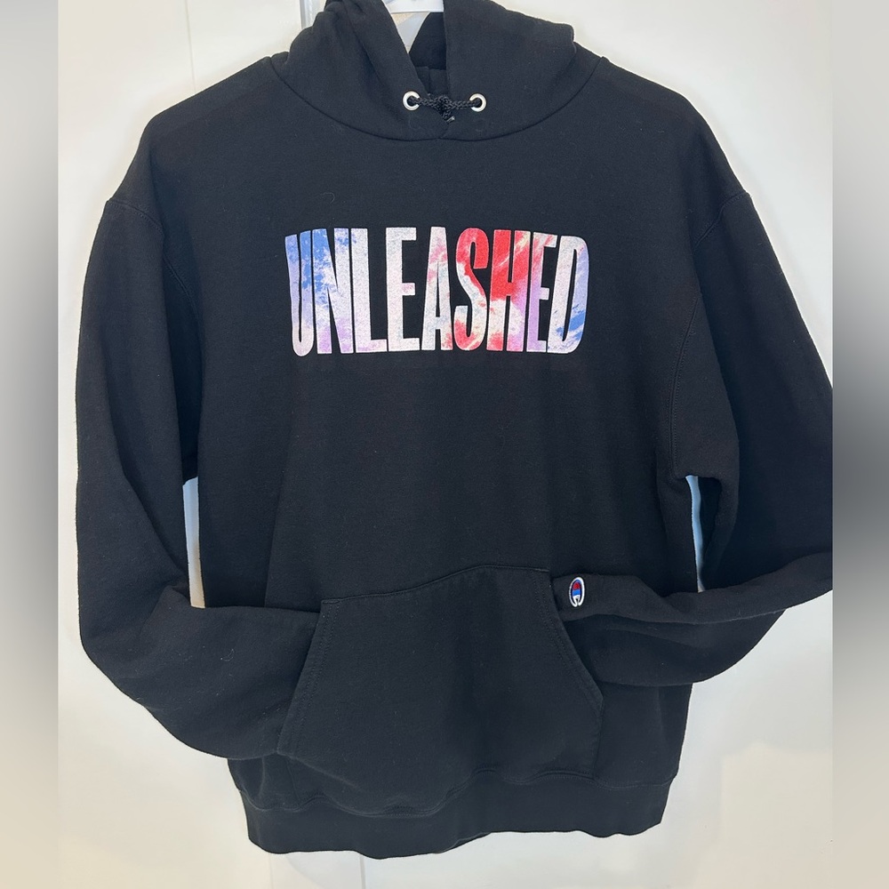 Champion Black Hoodie with Multicolor Unleashed Print